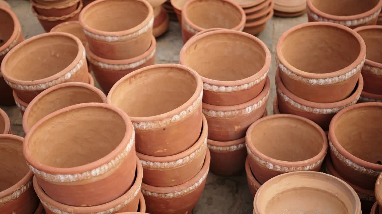 Pottery Market in Bhaktapur in Nepal, Pottery and Pots for Sale in a Pot Market, a Traditional Part of Life in Bhaktapur Ancient City in Nepal, Close Up