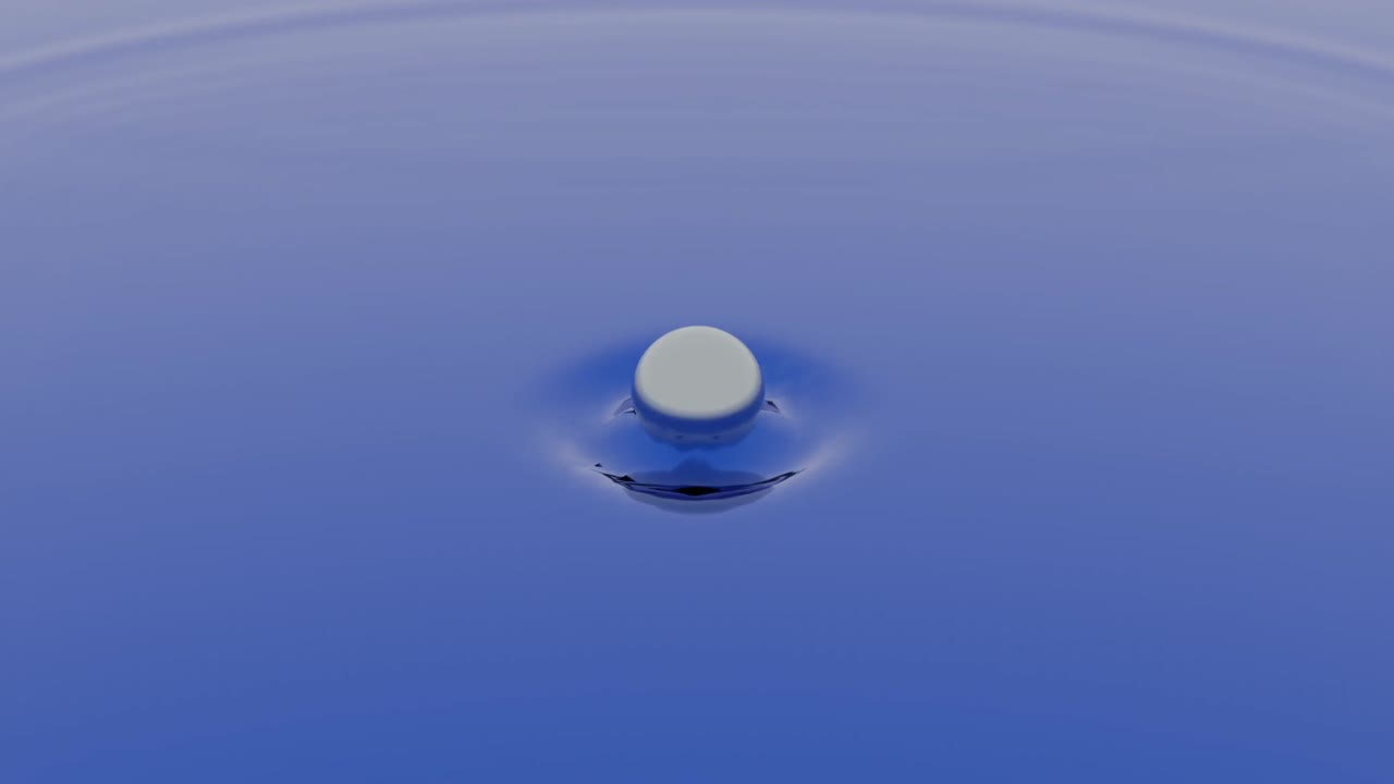 물 표면 위로 떨어지고 날아가는 구의 다채로운 그라디언트 애니메이션 - 빛나는 공이 어나와 파도를 남니다.