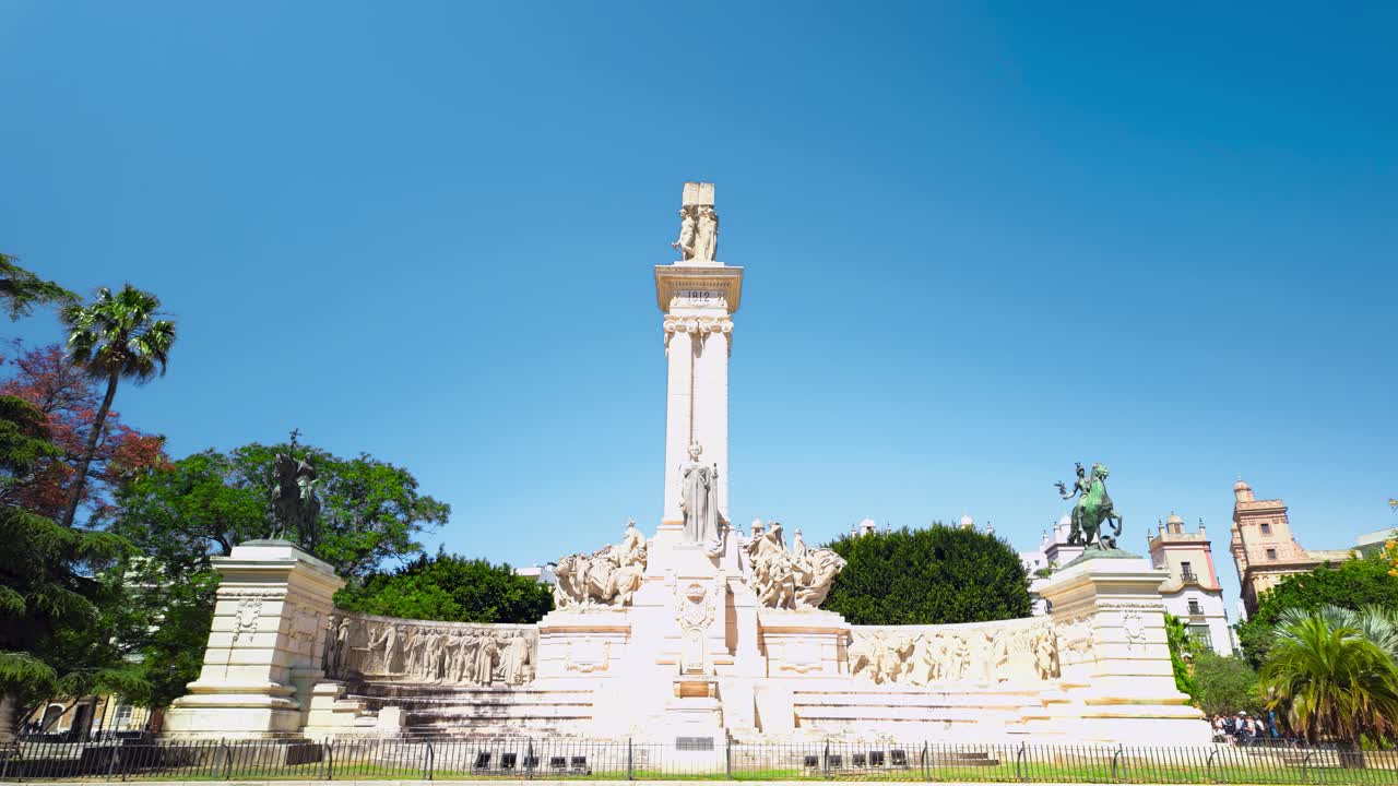 Monument to the Constitution of Cadiz in 1812, Andalusia, Spain, push in while tilting up