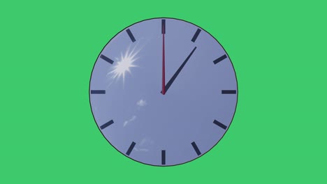 stopwatch on a green background with sun glare on glass, loop
