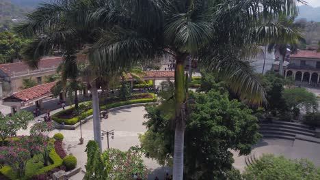 Aerial-view-of-Coban-Central-Park-plaza-and-San-Jose-Catholic-church