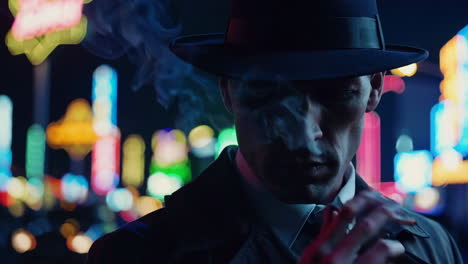 mysterious man smoking at night