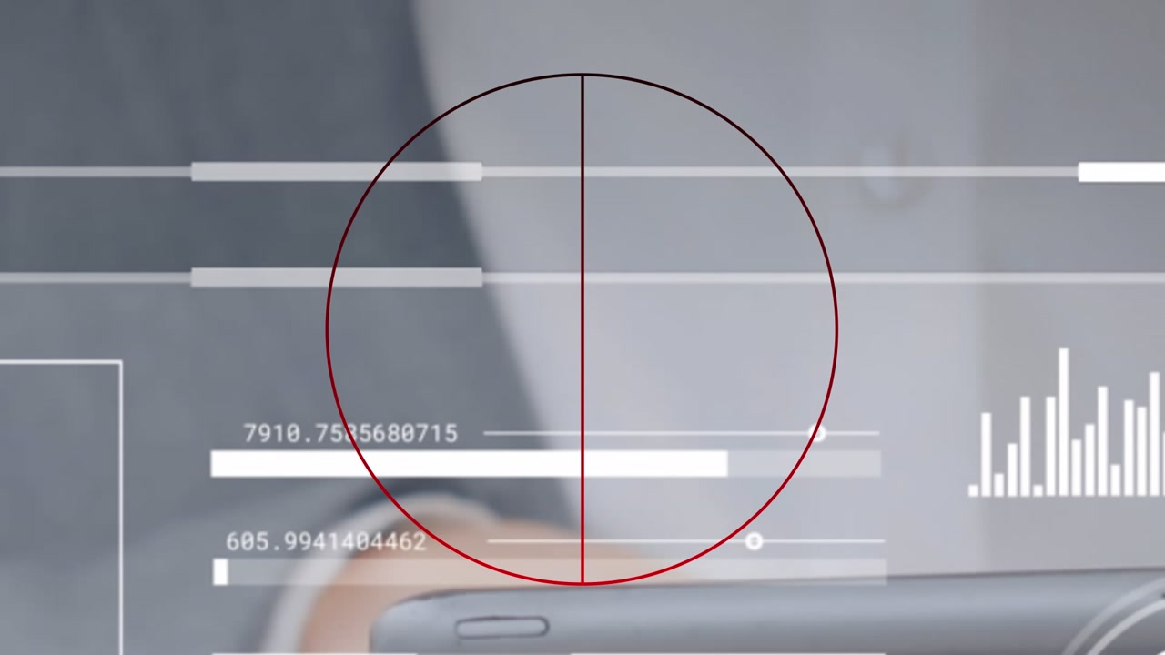 Animation of interface with data processing over mid section of businessman using digital tablet