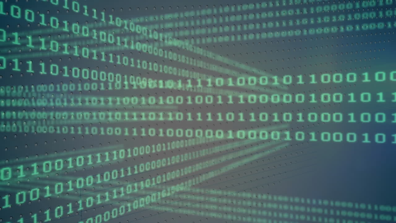 animación del procesamiento de datos de codificación binaria sobre un fondo oscuro