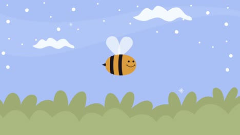 abejas volando en la animación del paisaje