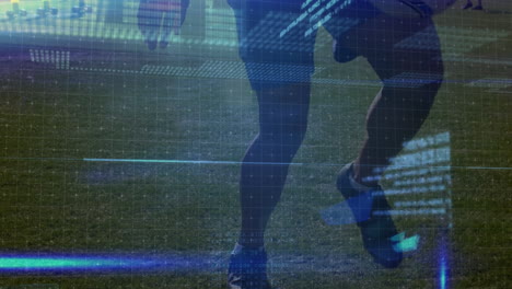 animación del procesamiento de datos sobre diversos jugadores de fútbol masculino que juegan en el estadio