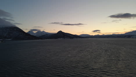 Amazing-View-Of-The-Sunset-During-The-Polar-Night-In-Northern-Norway---aerial-shot