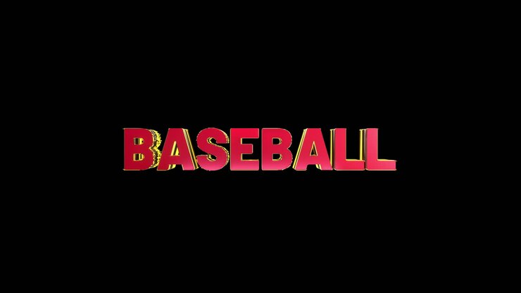 Un'animazione fluida e di alta qualità di testo sportivo 3D rosso e oro che rivela "baseball".