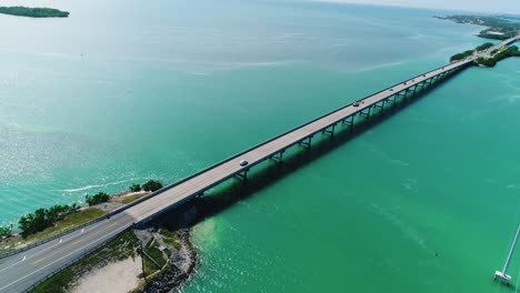 aerial orbit around overseas highway us-1 bridge in the florida keys