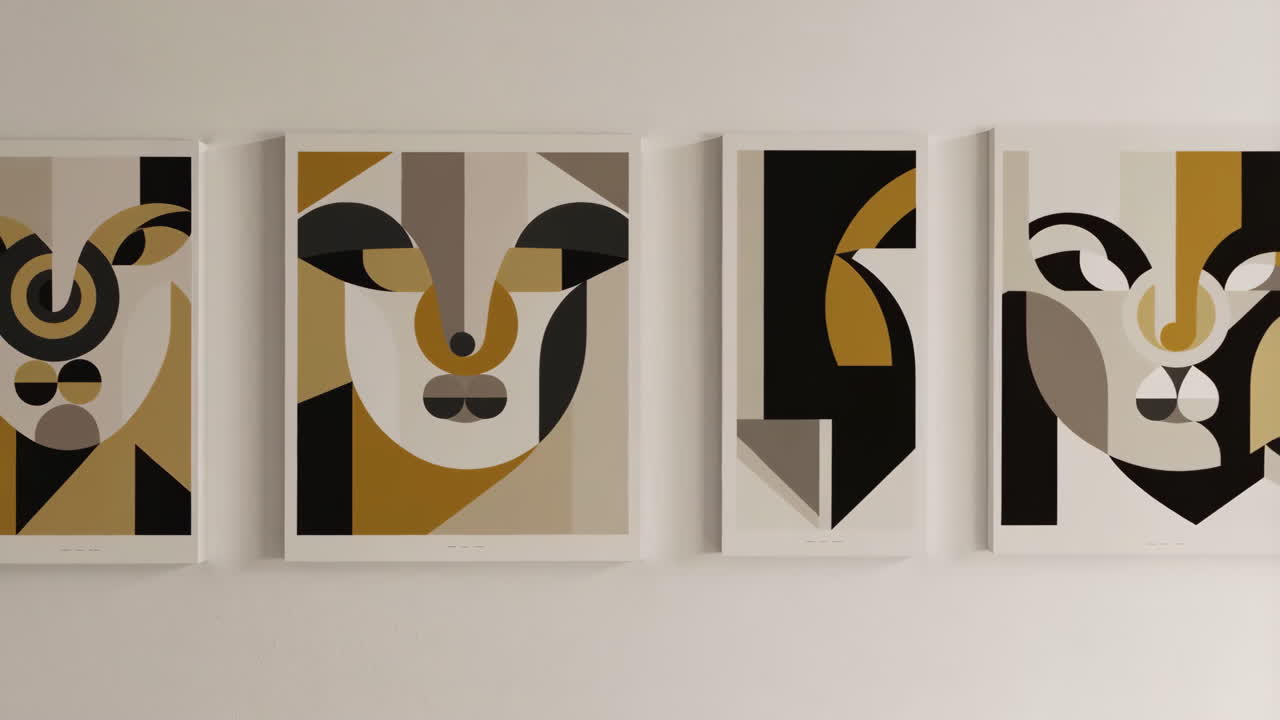 Abstract Geometric Face Art Prints on a Wall