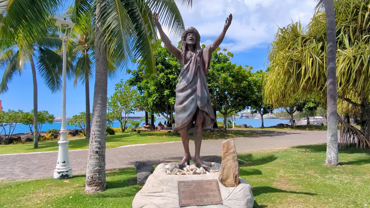 Statue of Bobby Holcomb artist and musician in Papeete Tahiti capital city of French Polynesia, South Pacific