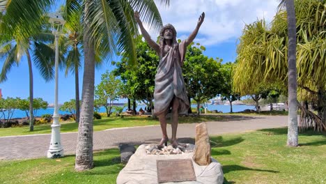 statue of bobby holcomb artist and musician in papeete tahiti capital city of french polynesia, south pacific