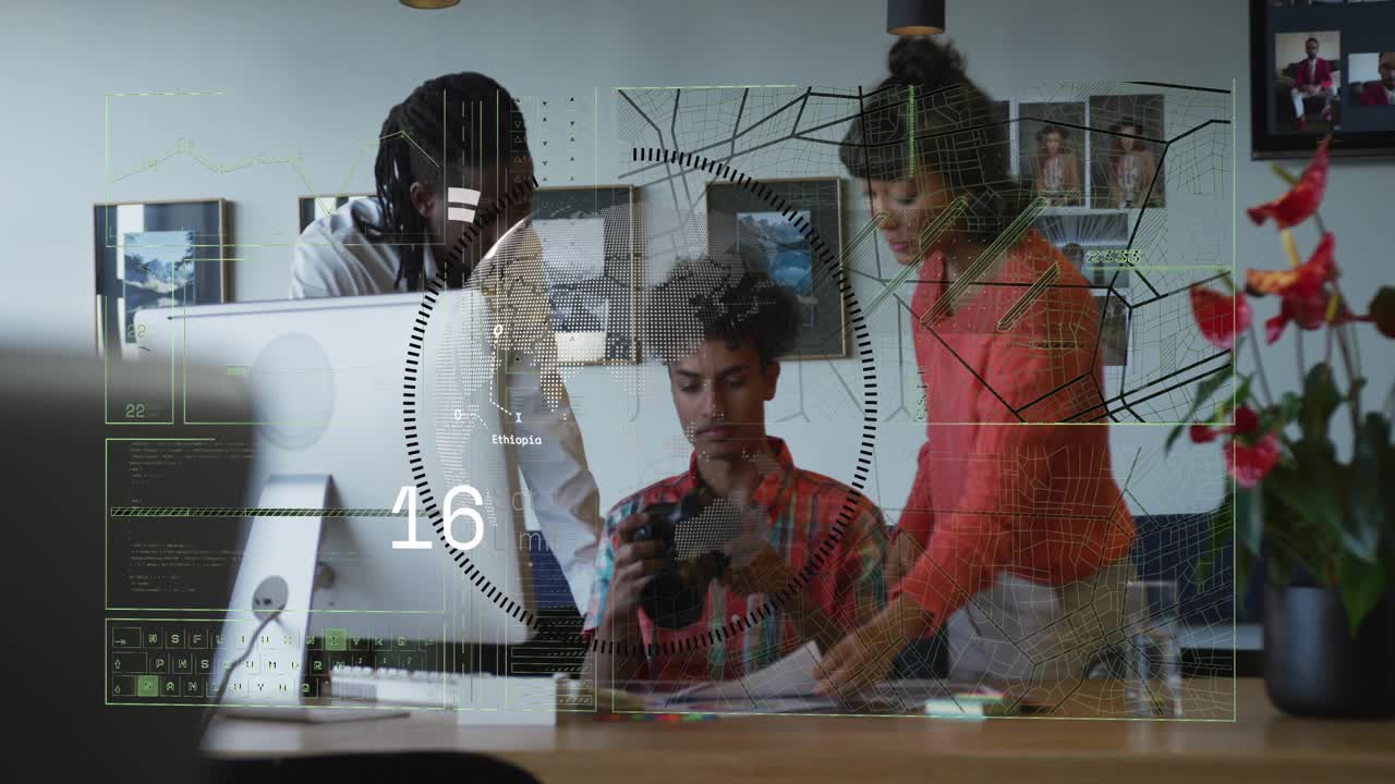 Team reviewing DSLR shots, photographer scrolling camera while director tapping HUD for selection