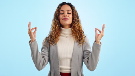 Meditation,-Beten-Und-Geschäftsfrau-Im-Studio