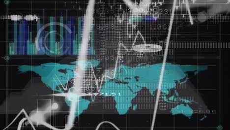 animation of financial data over digital screen with world map
