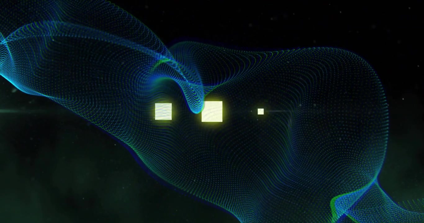 Void opening initiating mesh drifting, squares appearing enveloping dimming then vanishing for demo