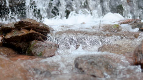 Zeitlupe-Des-Wassers,-Das-Durch-Felsen-Vom-Wasserfall-Kaskadiert