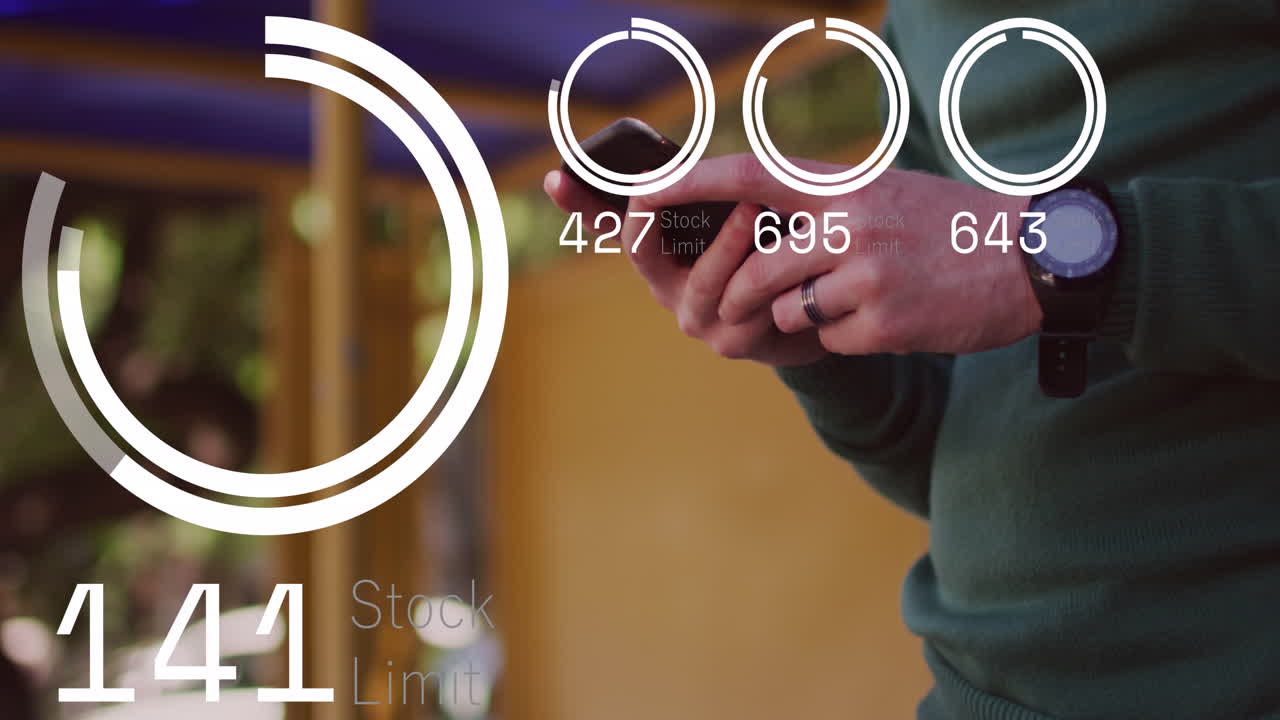 스마트폰을 사용하는 아프리카계 미국인 알비노 남성에 대한 숫자 및 데이터 처리 애니메이션