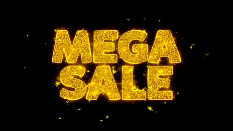 mega sale typography written with golden particles sparks fireworks