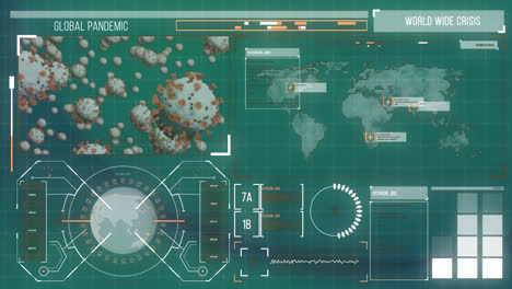 animación de datos biológicos y procesamiento de células de virus en pantalla digital verde
