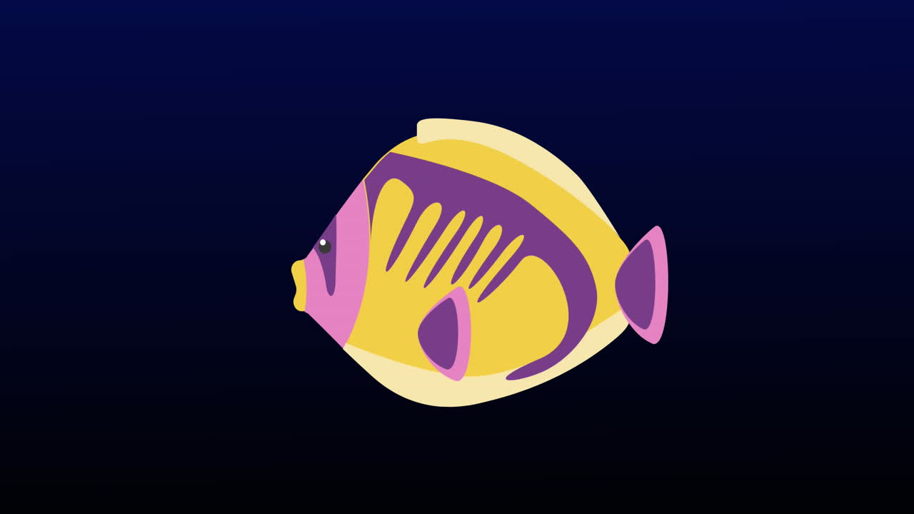 黒い背景の青い形の上の魚のアニメーション