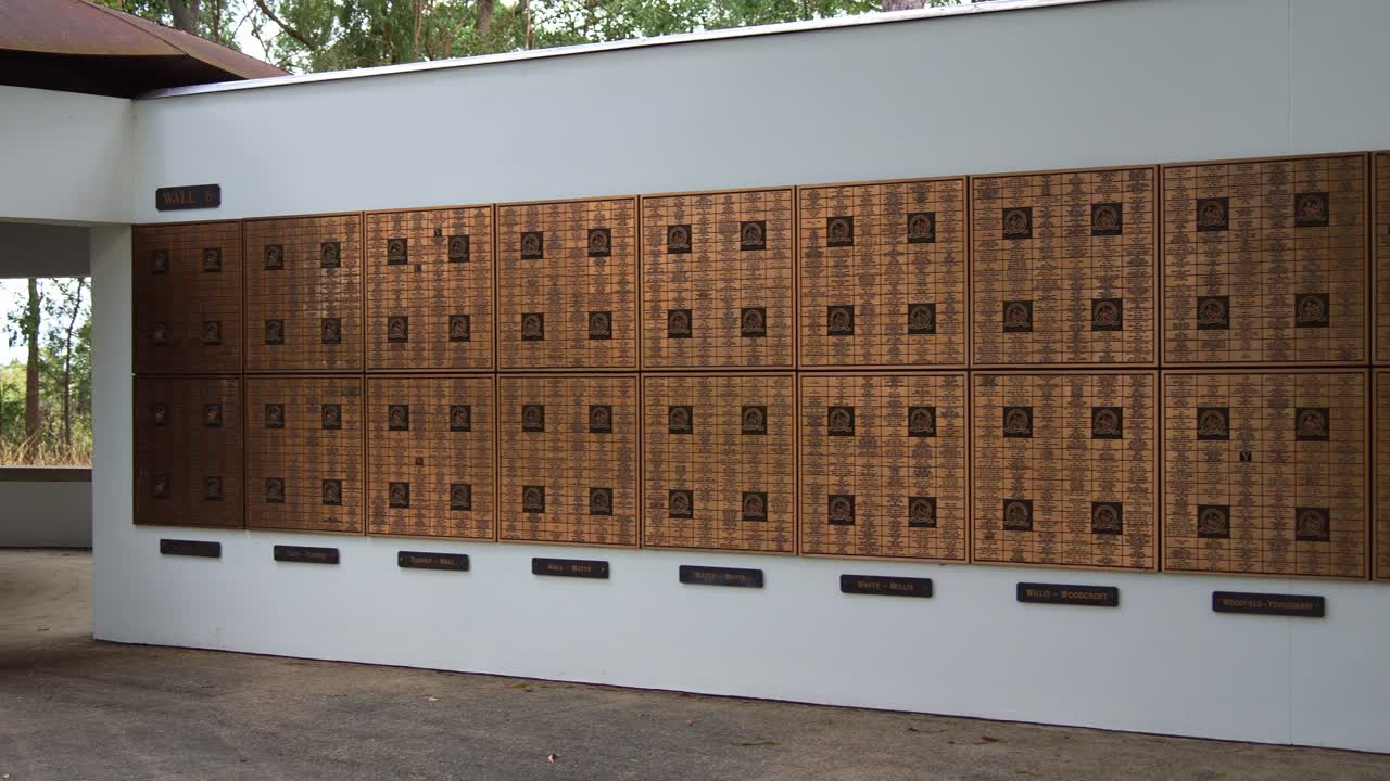 Panning shot capturing the environment of National Australia Remembers Freedom Wall, a Memorial park in Mount Coot-Tha, a space for quiet contemplation and reflection on the spirit of freedom.