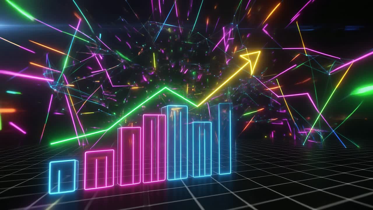 Geanimeerde Neon Staafdiagram en Lijngrafiek met Stijgende Trend