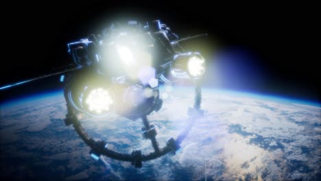 el transbordador espacial flota en el espacio.