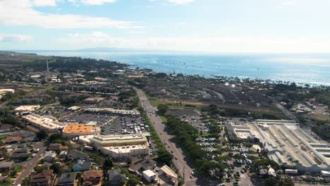 aerial locals area off the coast of maui, hawaii usa, massive supermarket and building complex