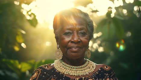 portrait of a beautiful, smiling african woman wearing traditional jewelry