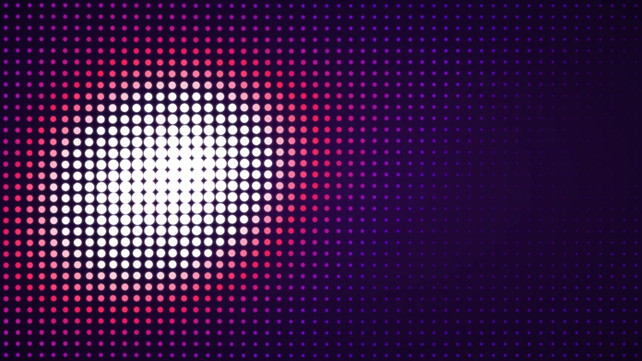 Sfondo animato astratto con punti LED luminosi rosa e viola