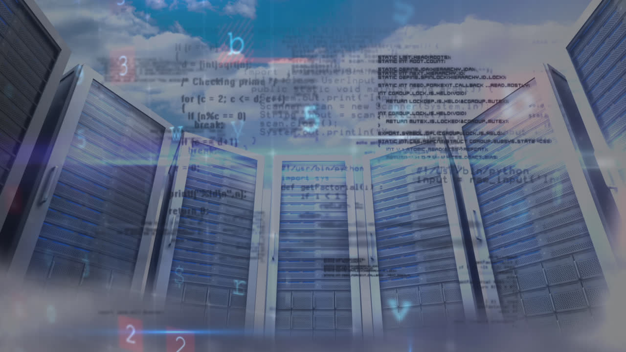 animación de advertencia de ataques cibernéticos y procesamiento de datos en la sala de servidores