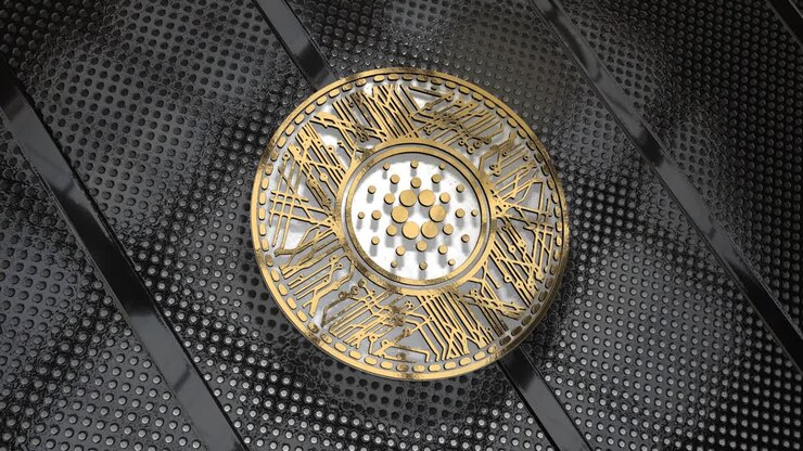 Cardano Coin (ADA) Criptovaluta Blockchain Rendering 3D
