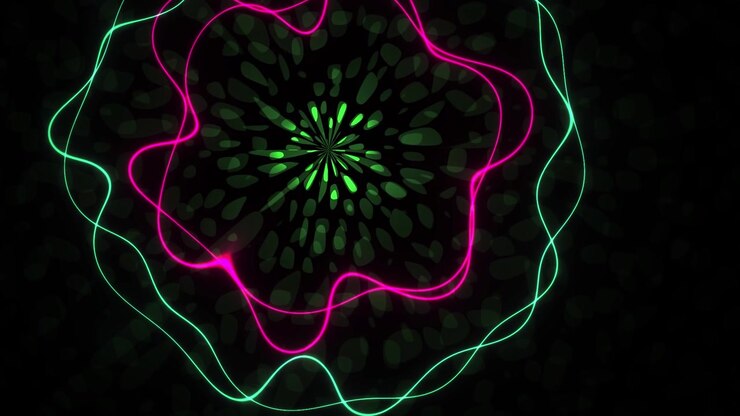 Linhas Neon Rosa e Verde Dinâmicas Pulsando em Fundo Escuro