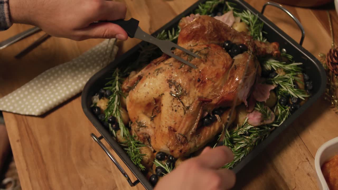 Millennial adult friends celebrating Thanksgiving together at home