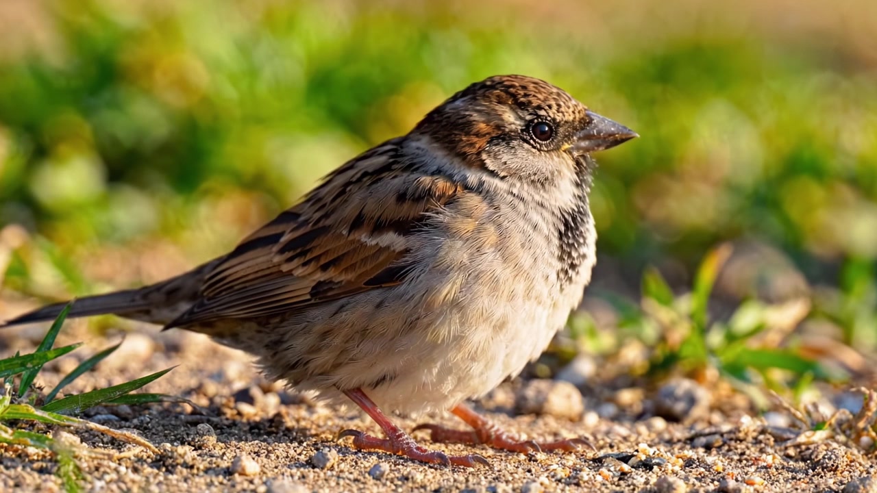 Et nærbillede af små spurve: Fængslende detaljer om fjer og personlighed på naturens legeplads.