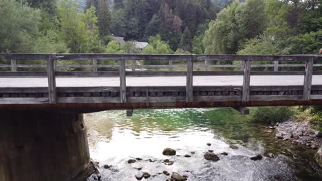 pescador en un arroyo de transmisión en krnica, koper, parque nacional triglav, eslovenia - vista aérea de drones