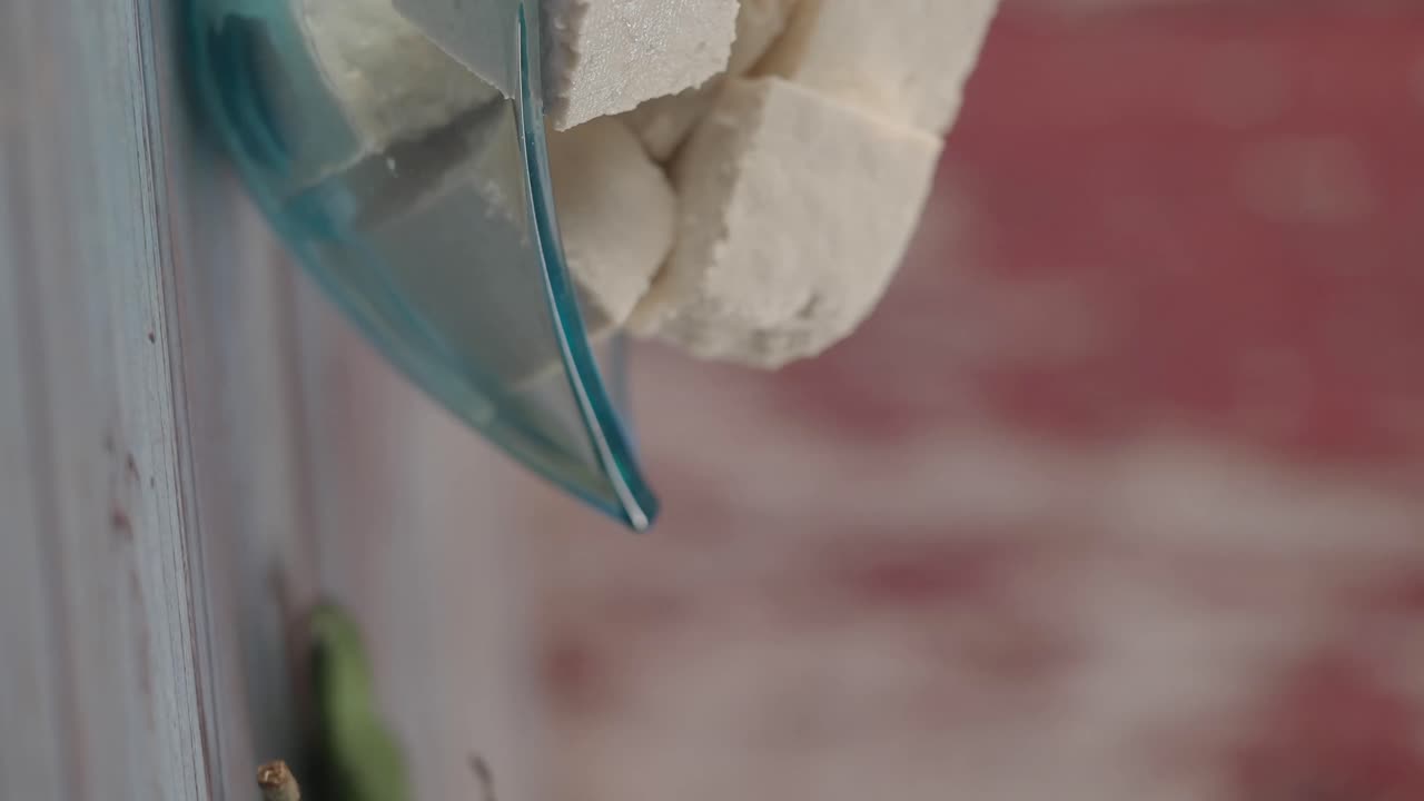 White Cheese Cubes in a Clear Bowl