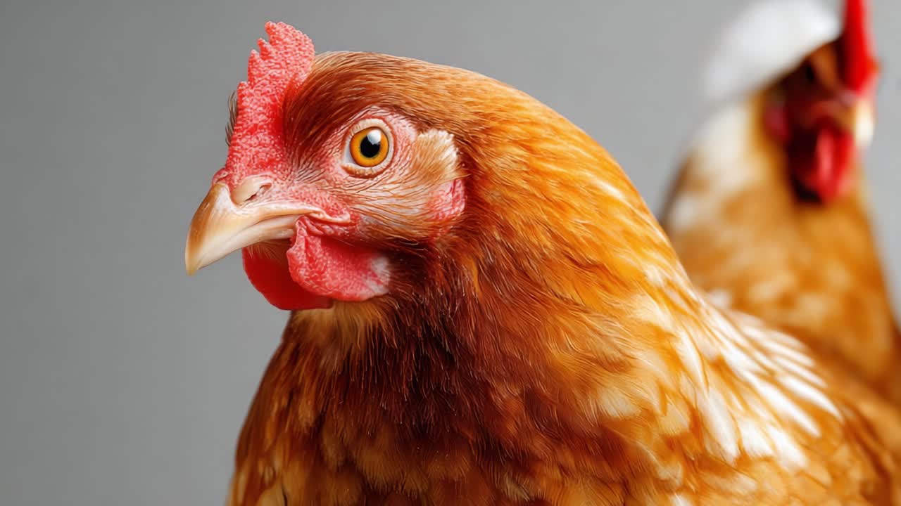 Vista de primer plano cautivadora de una hermosa gallina marrón, destacando sus características distintivas y suaves patrones de plumas en un entorno tranquilo.