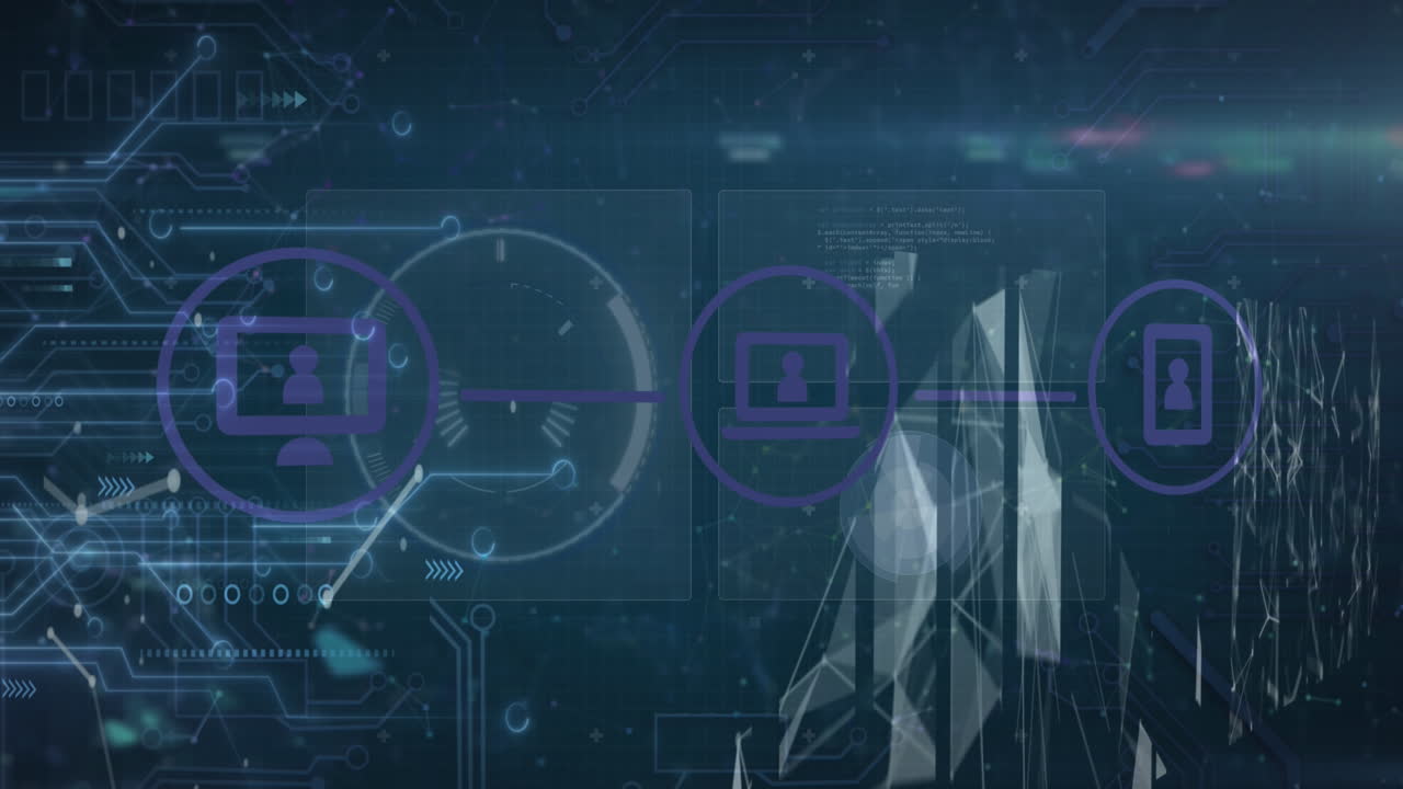 animación de la red de conexiones con iconos sobre el procesamiento de datos sobre fondo negro