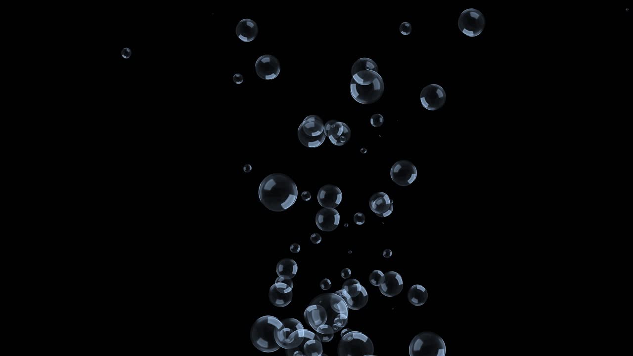 Water bubbles filled carbon dioxide and float upwards 4k 3d green screen animation soda bubbles