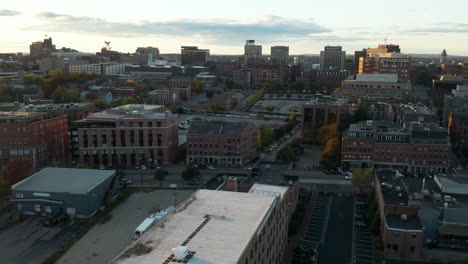 Breathtaking-aerial-shot-of-Portland,-Maine's-Old-Port-district