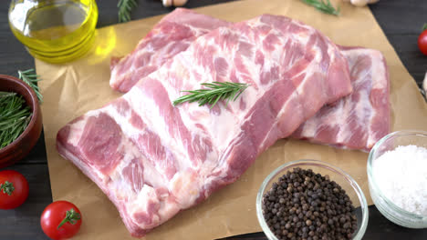 fresh raw pork ribs with ingredients