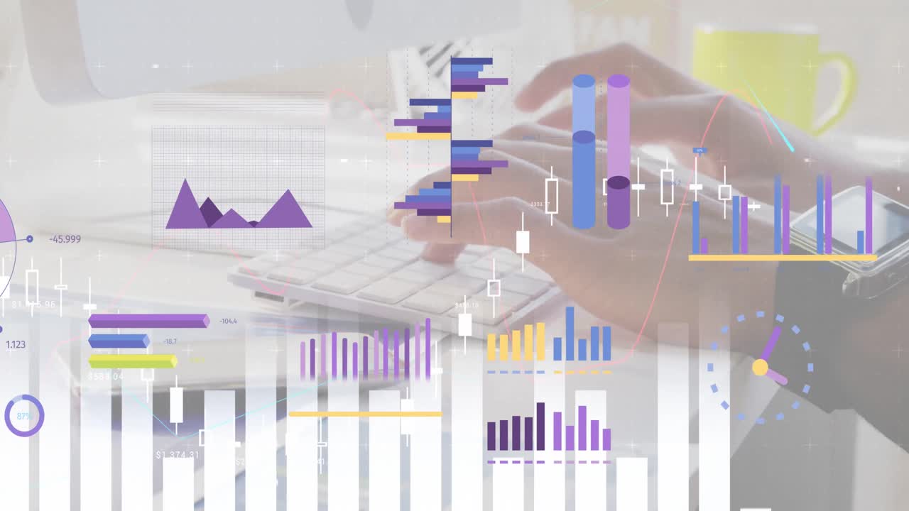 animación del procesamiento de datos financieros sobre el empresario utilizando la computadora