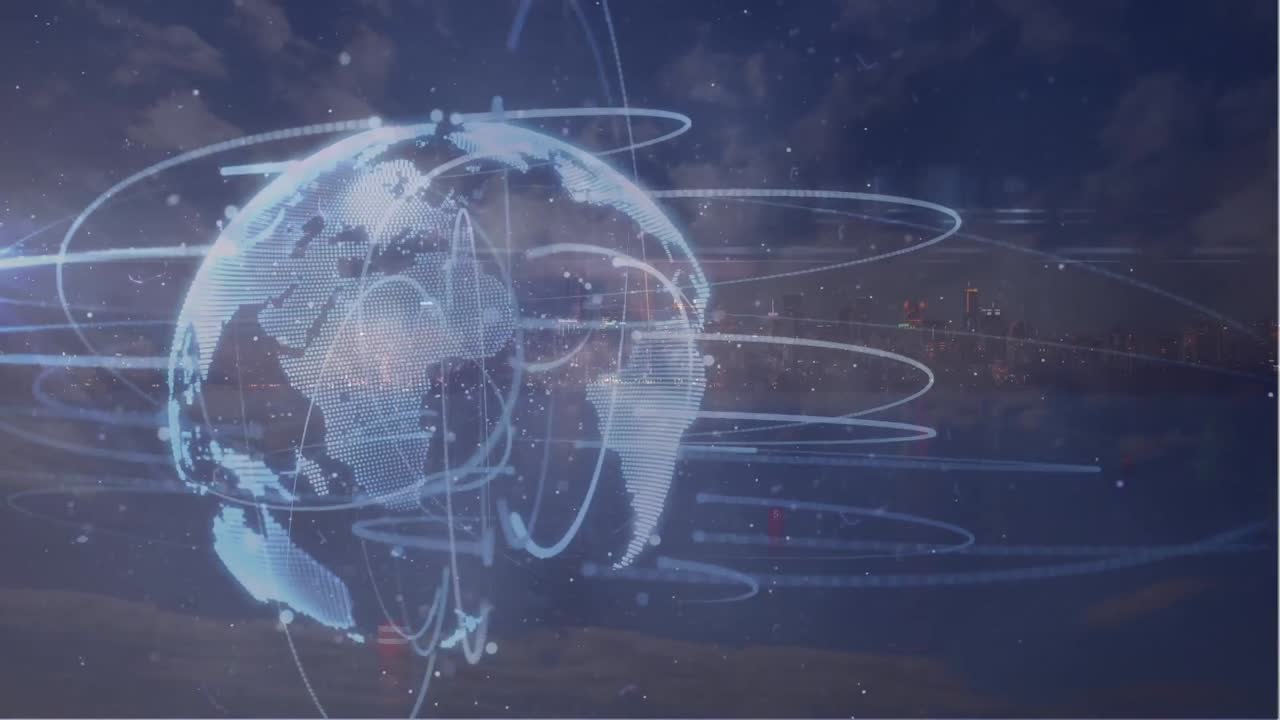 교통과 세계에 대한 연결 네트워크의 애니메이션