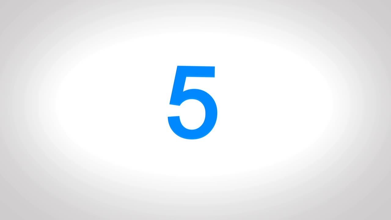 4K Countdown Blue Number from 10 to 0 seconds in white screen background