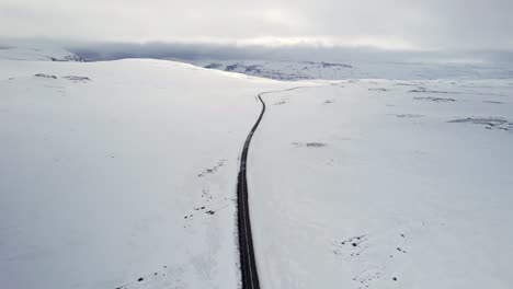 road in the middle of a snow-covered landscape in iceland wilderness