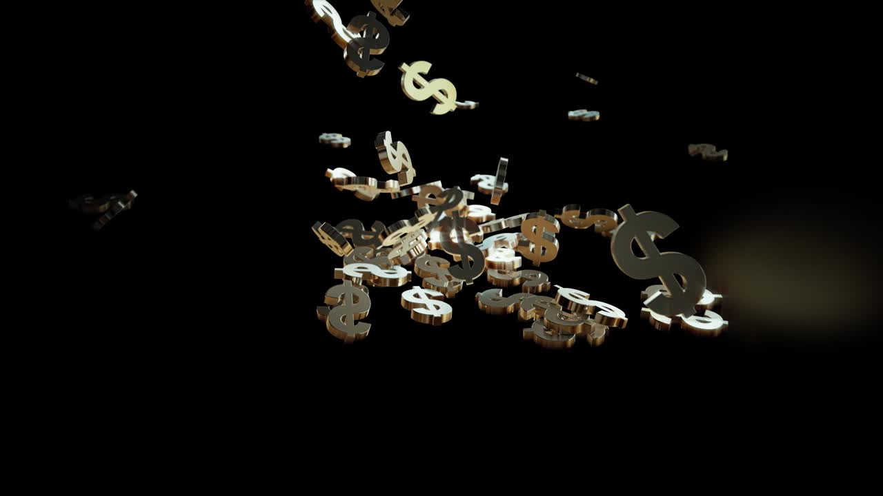 la caída del signo es el dólar. animación de señales de caída. animación, creada en la física 3d grande