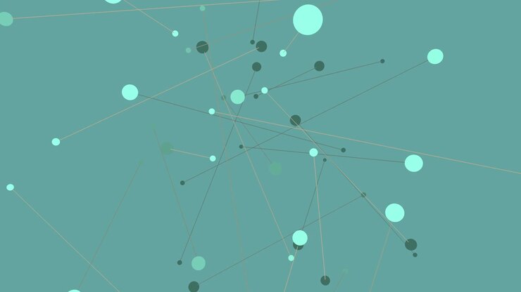 Interconnected dots and circles create a blue pattern