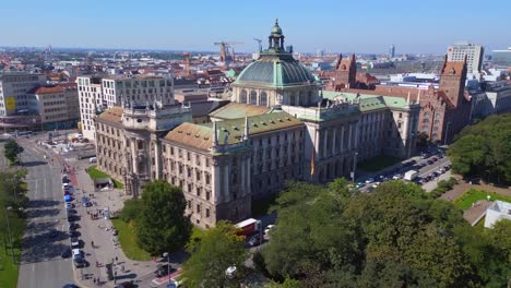 breathtaking aerial top view flight justizpalast palace of justice
munich city center downtown, germany bavarian, summer clear sky day 23